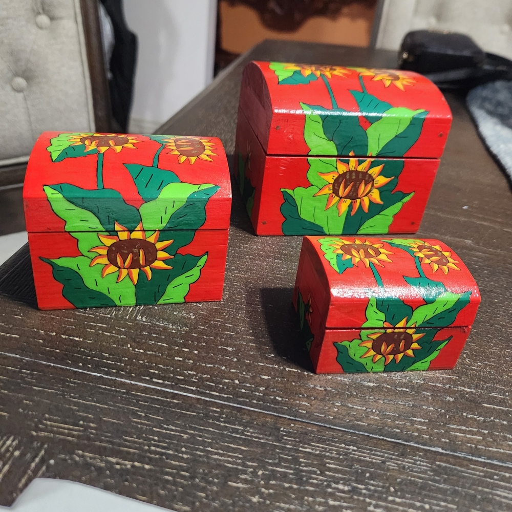 Hand Painted Wooden Nesting Box Art Sunflower.